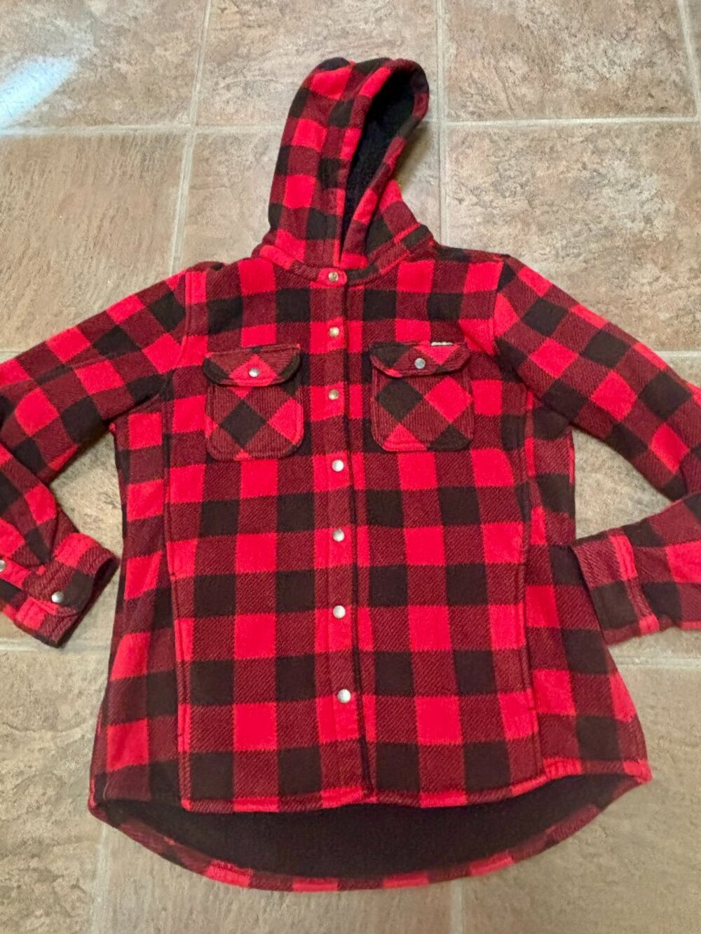 ~~Eddie Bauer Womens L Woodland Shirt Jacket "TOM" Plaid Lined Hooded Shacket***